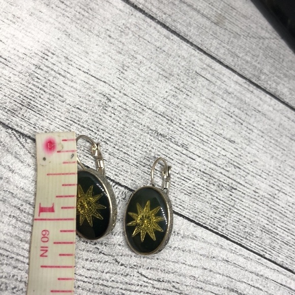 Vintage silver tone sunburst lucite oval earrings statement - Picture 6 of 6